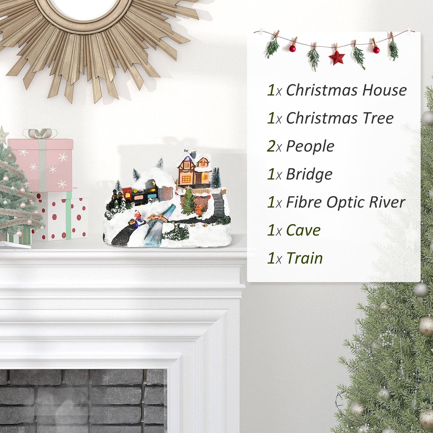 HOMCOM Tabletop Battery-Operated Animated Christmas Village Scene with Music, Lights & Moving Train - maplin.co.uk