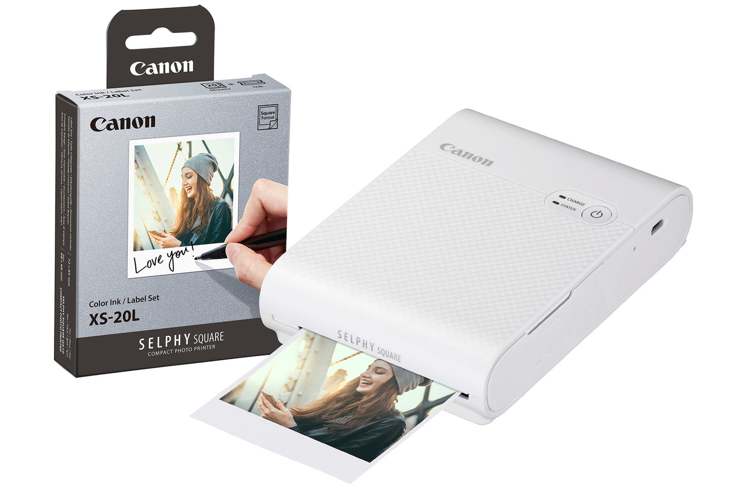 Canon Selphy Square QX10 Wireless Photo Printer - White Printer + 20 Shot Pack