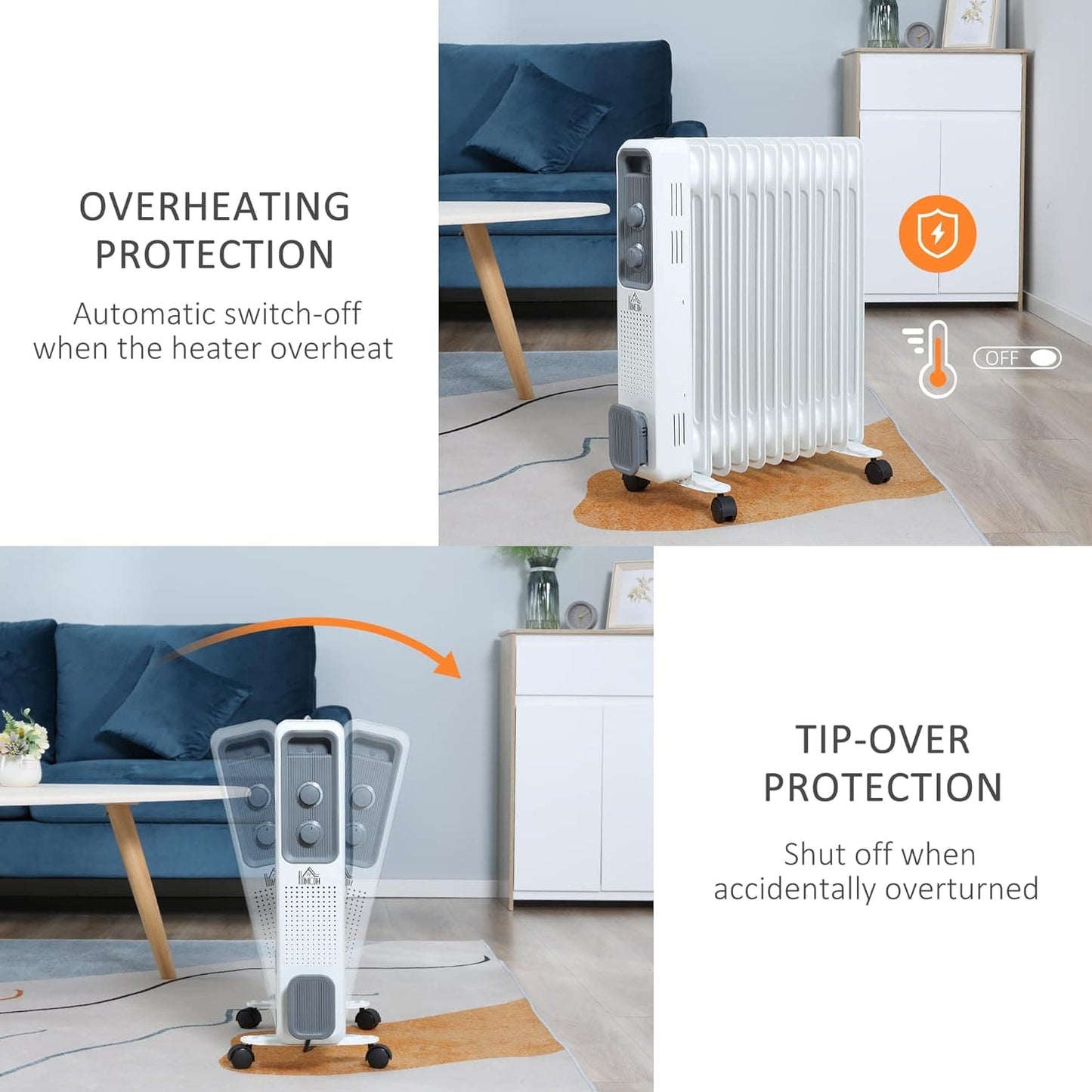 Maplin 11 Fin Portable Oil Filled Radiator with Wheels & 3 Heat Settings - White - maplin.co.uk