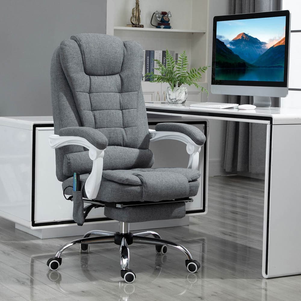 ProperAV Extra Ergonomic Adjustable Reclining Executive Office Chair with Heated 6 Point Vibration Massage Function & Footrest - Grey
