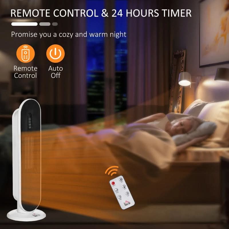 Maplin Plus 1200W/2000W Oscillating Ceramic Indoor Tower Space Heater with Remote Control
