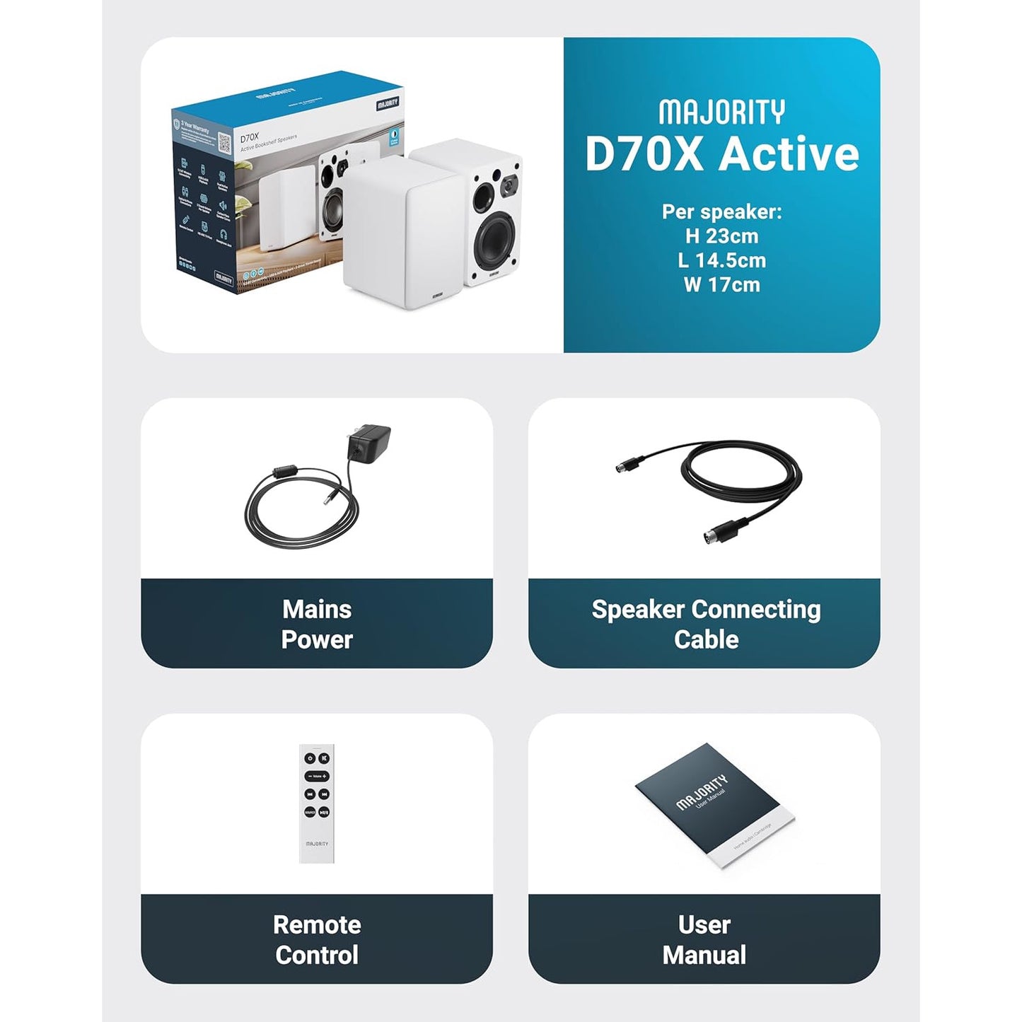 Majority D70X Active Bluetooth Bookshelf Speakers