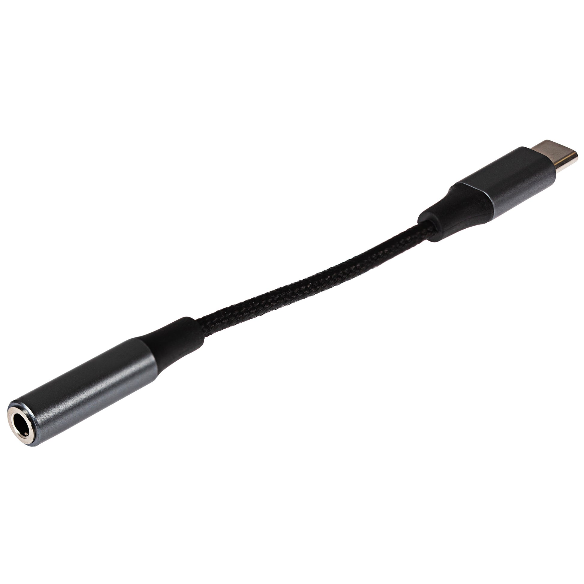 Maplin USB-C to 3.5mm Female Jack Headphone Aluminium Braided Adapter Cable - Black, 5cm - maplin.co.uk