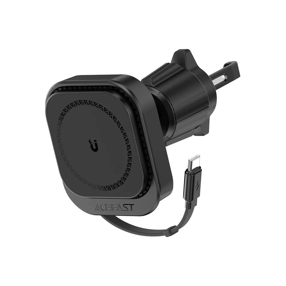 Acefast Universal MagSafe Magnetic Car Air Vent Holder & USB-C Retractable Cable - Black
