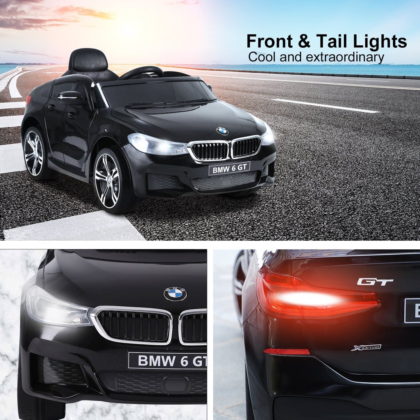 Maplin Plus Licensed BMW 6GT 6V Kids Electric Ride On Car with Remote Control - Black