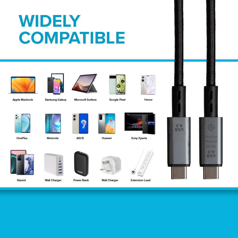 Maplin USB-C to USB-C V4.0 8K 240W PD Braided Cable - Black, 1m
