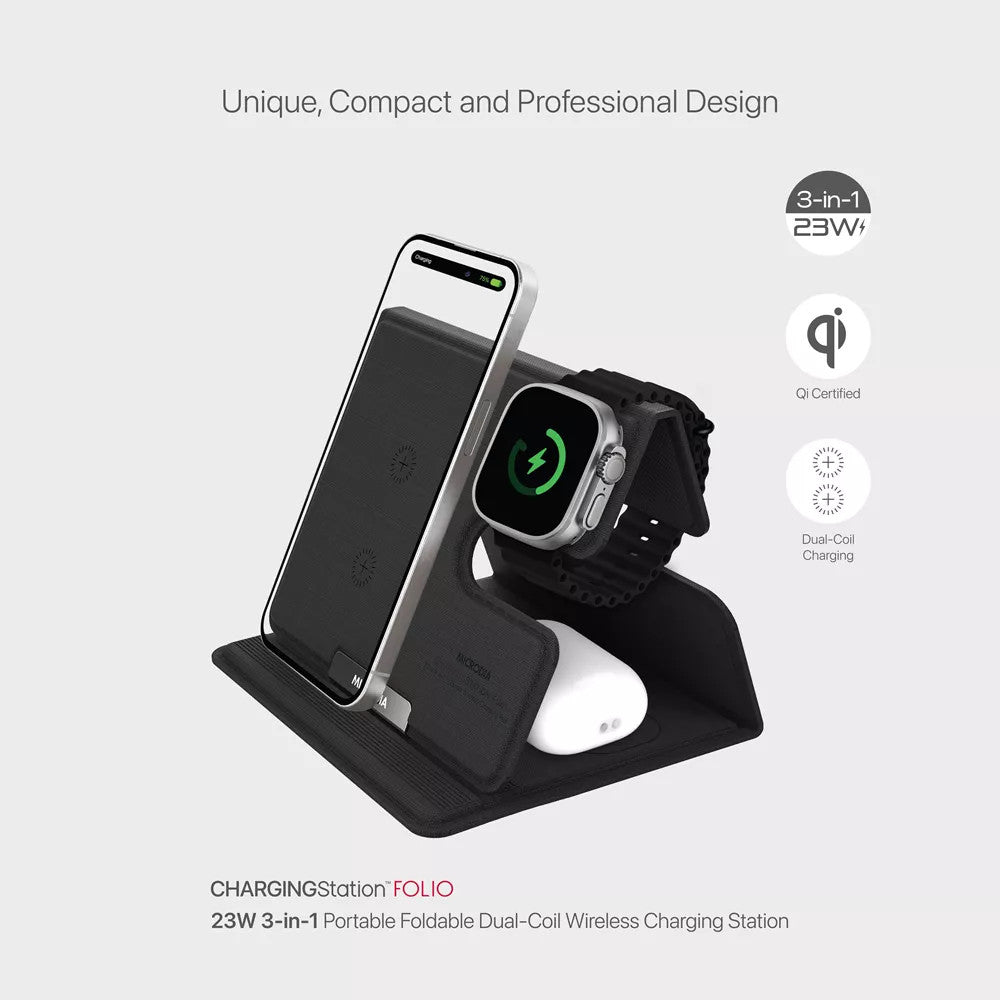 Microdia CHARGINGStation Folio 23W 3-in-1 Foldable Wireless Charging Station - Black