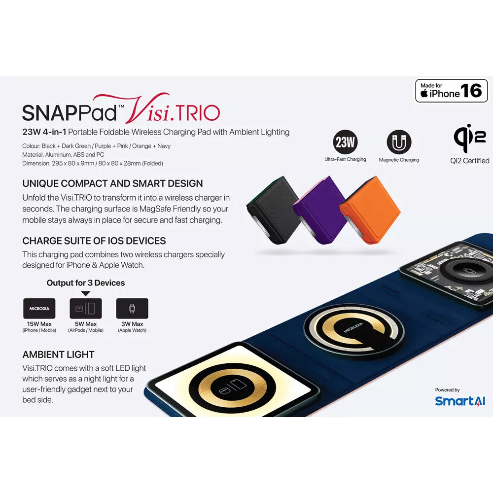 Microdia SNAPPad Visi-TRIO 23W 4-in-1 Foldable Wireless Charging Pad