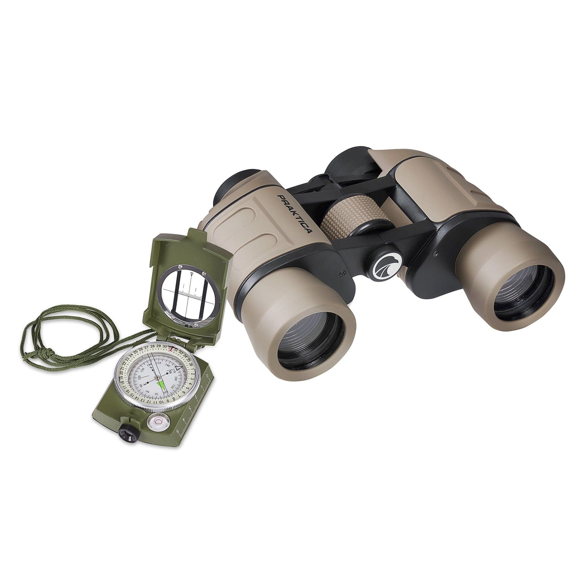 PRAKTICA Falcon 8x40mm Wide Angle Porro Prism Field Binoculars - Sand Binoculars + Compass