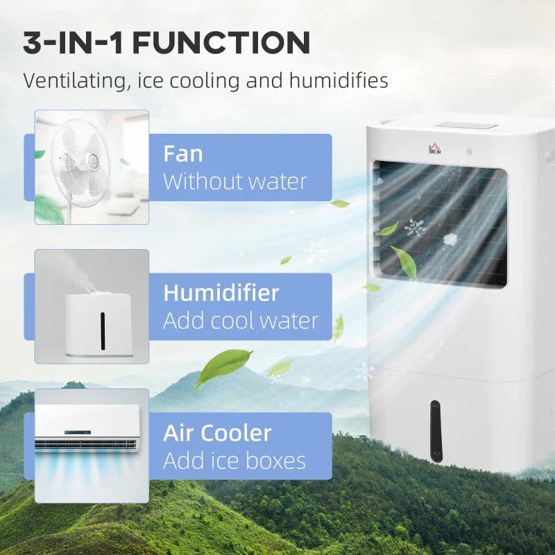 Maplin Plus 3-in-1 15L Oscillating Portable Fan, Humidifier & Air Conditioner - White