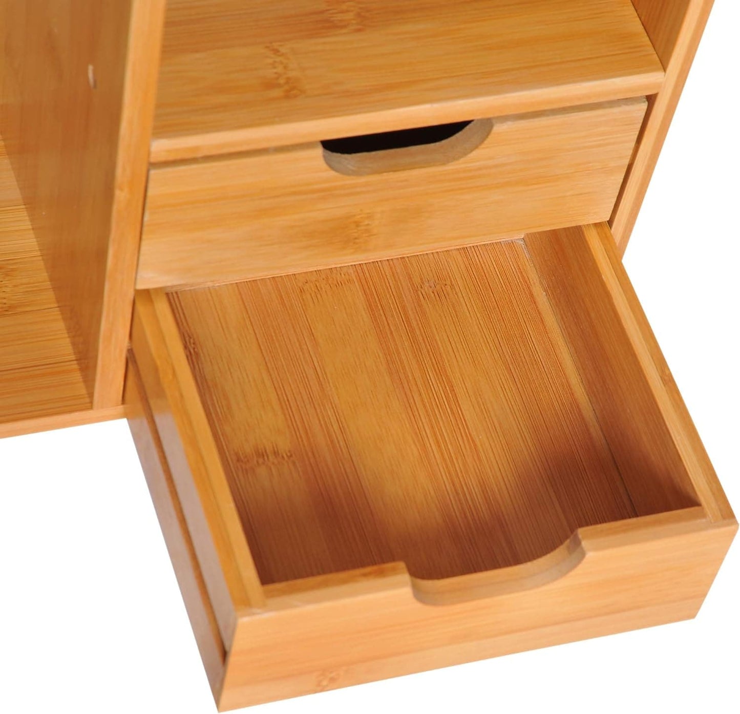 ProperAV Extra Desktop Stationery Desk Organiser with 2 Drawers - Bamboo