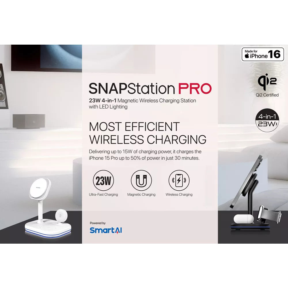 Microdia SNAPStation Pro 23W 3-in-1 MagSafe Magnetic Wireless Charging Station - Black