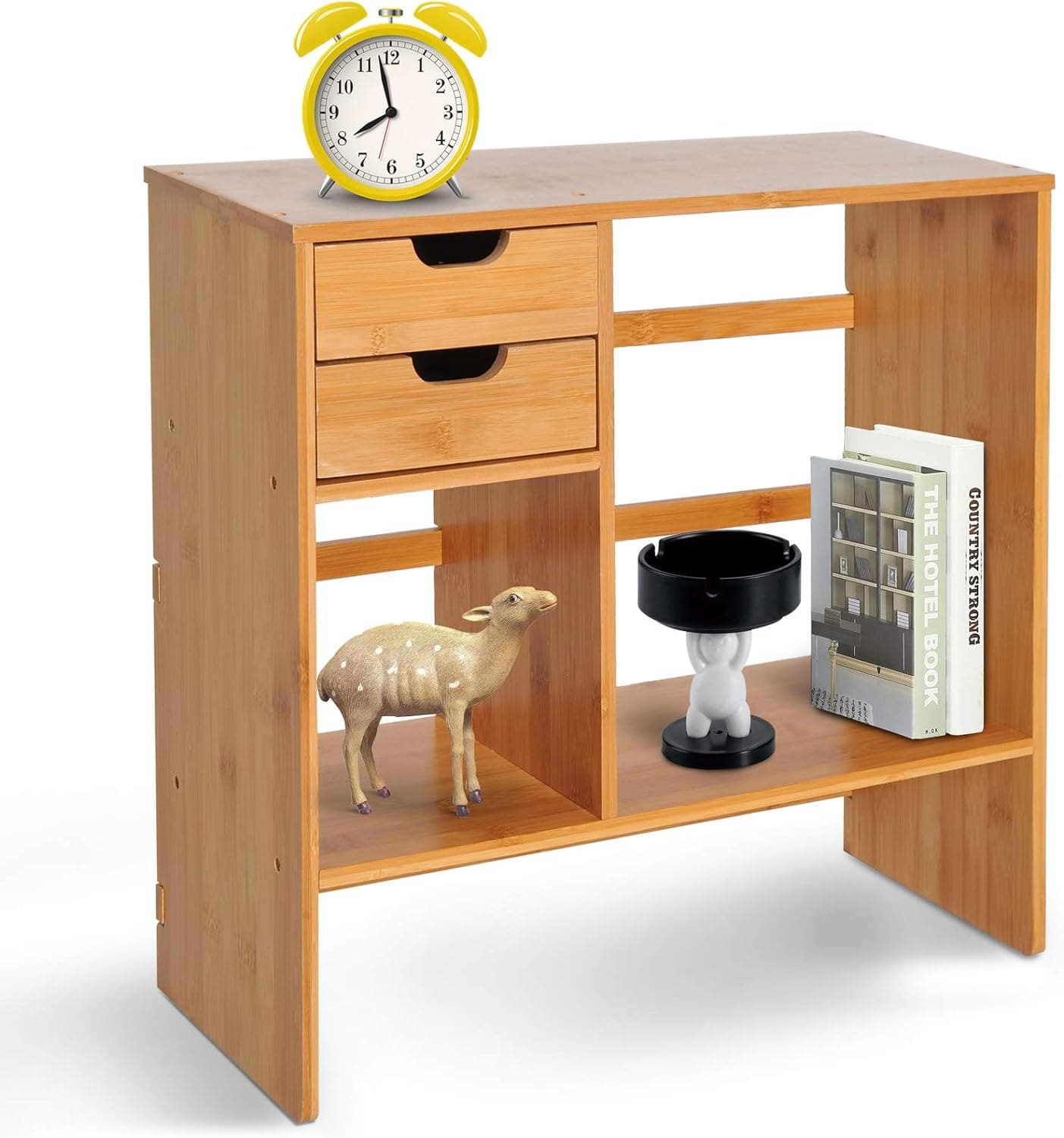 ProperAV Extra Desktop Stationery Desk Organiser with 2 Drawers - Bamboo