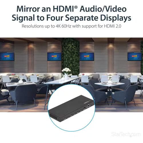 StarTech HDMI Splitter 1 Port In 4 Ports Out 4K Ultra HD @60Hz 18Gbps