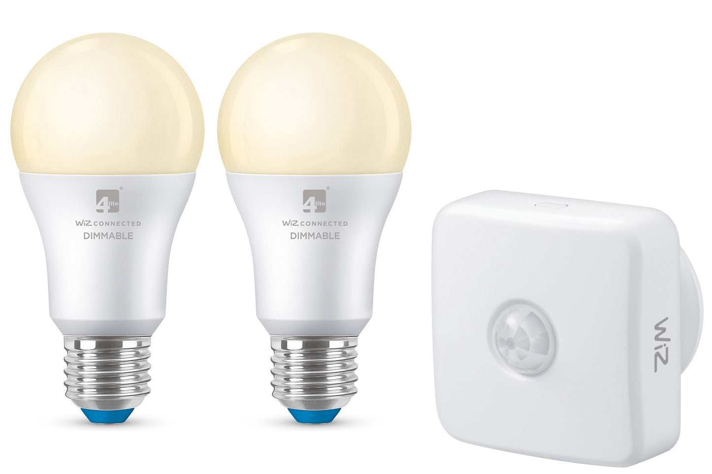 4lite WiZ Connected A60 Warm White WiFi LED Smart Bulb - E27 Large Screw Pack of 2 + Sensor