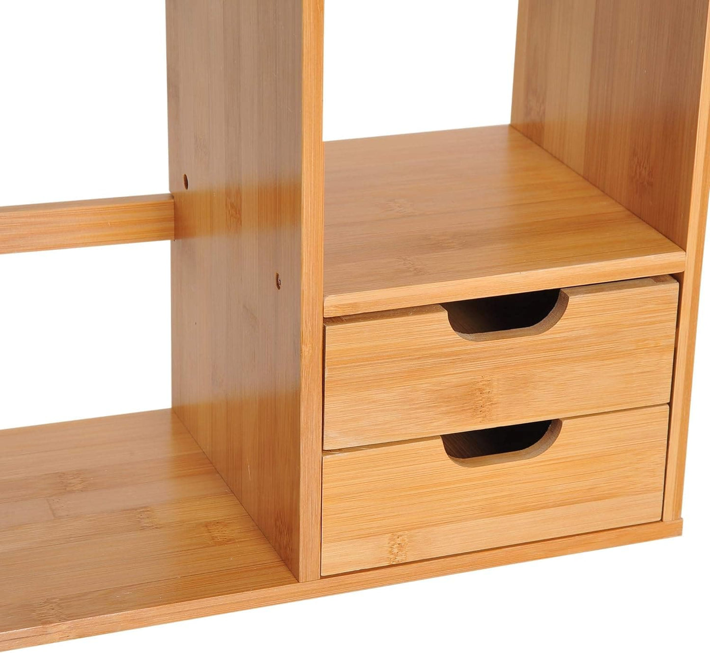 ProperAV Extra Desktop Stationery Desk Organiser with 2 Drawers - Bamboo