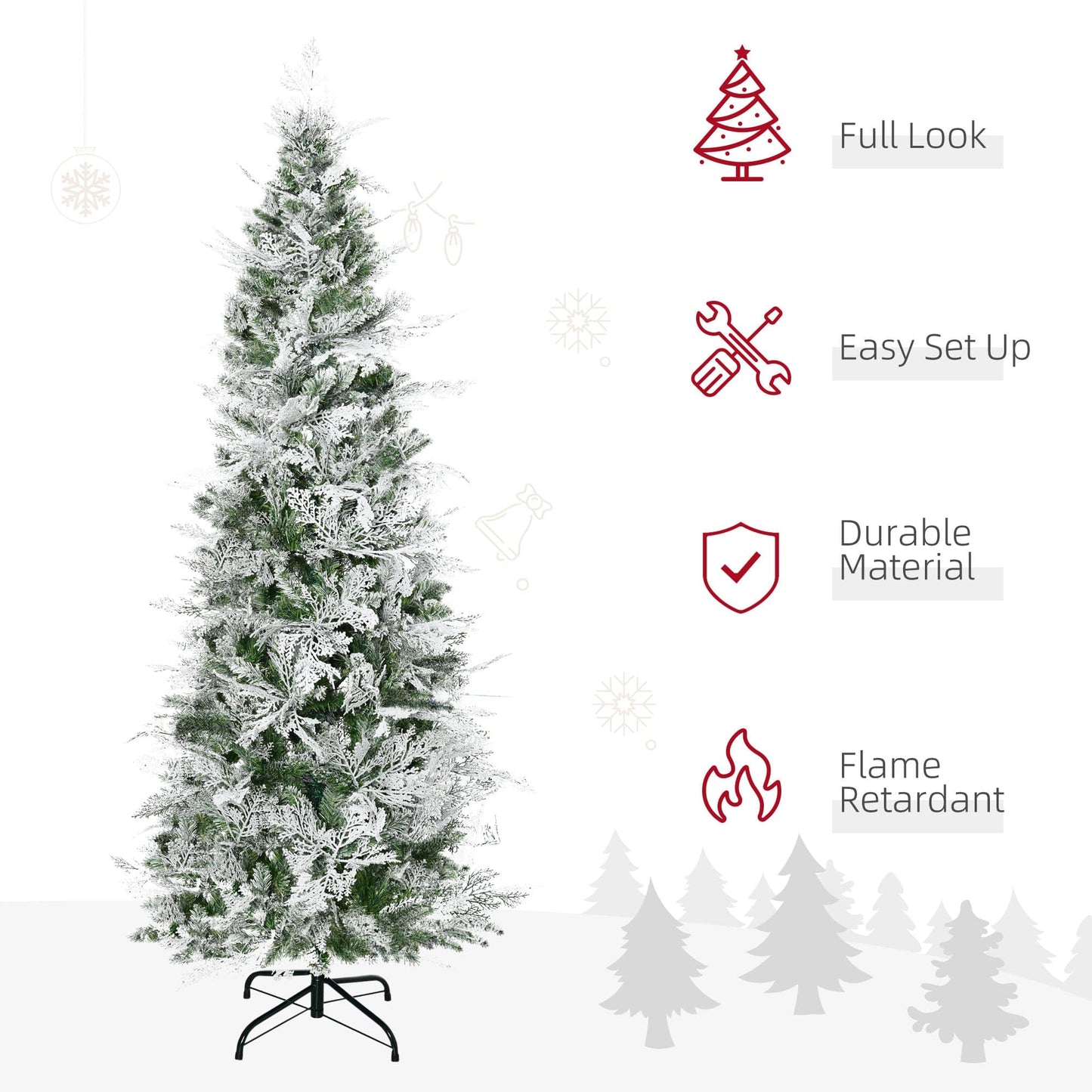 HOMCOM 6ft Pencil Snow Flocked Artificial Christmas Tree with Realistic Cypress Branches - maplin.co.uk