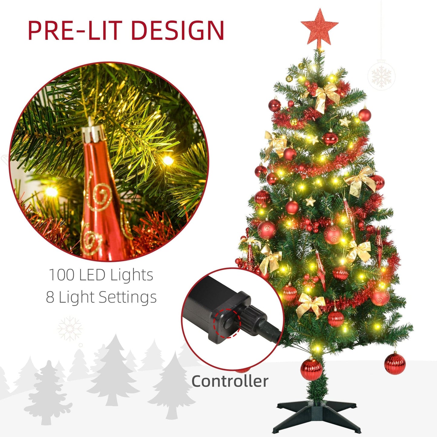 HOMCOM 5ft LED Artificial Christmas Tree with Decorations - maplin.co.uk