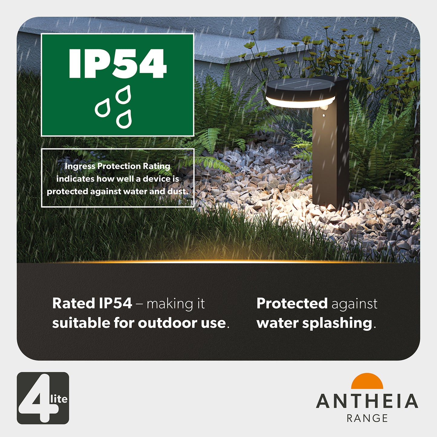 4lite Antheia Solar IP54 Die-Cast Aluminium LED Outdoor Step Light with Built in PIR Motion Sensor