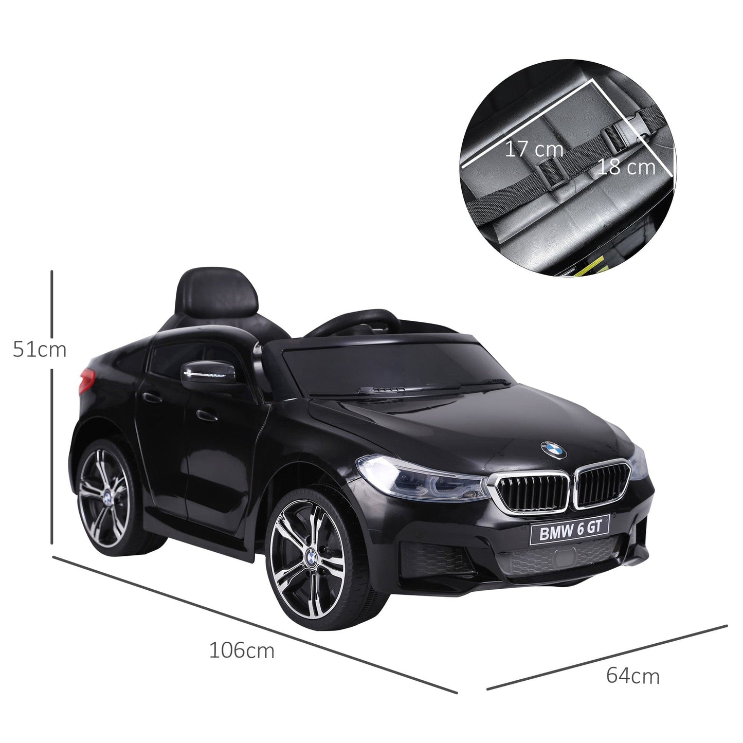 Maplin Plus Licensed BMW 6GT 6V Kids Electric Ride On Car with Remote Control - Black