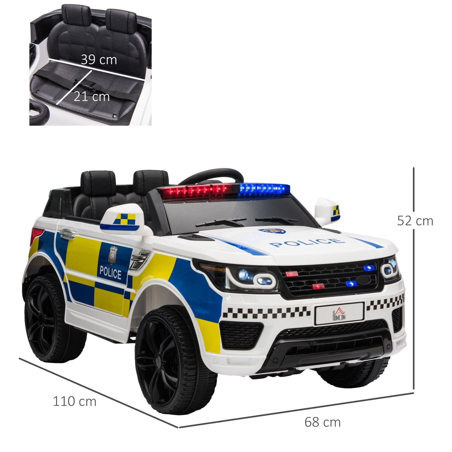 Maplin Plus 12V Kid Electric Ride On Police Car with Remote Siren Light (3-6 Years)