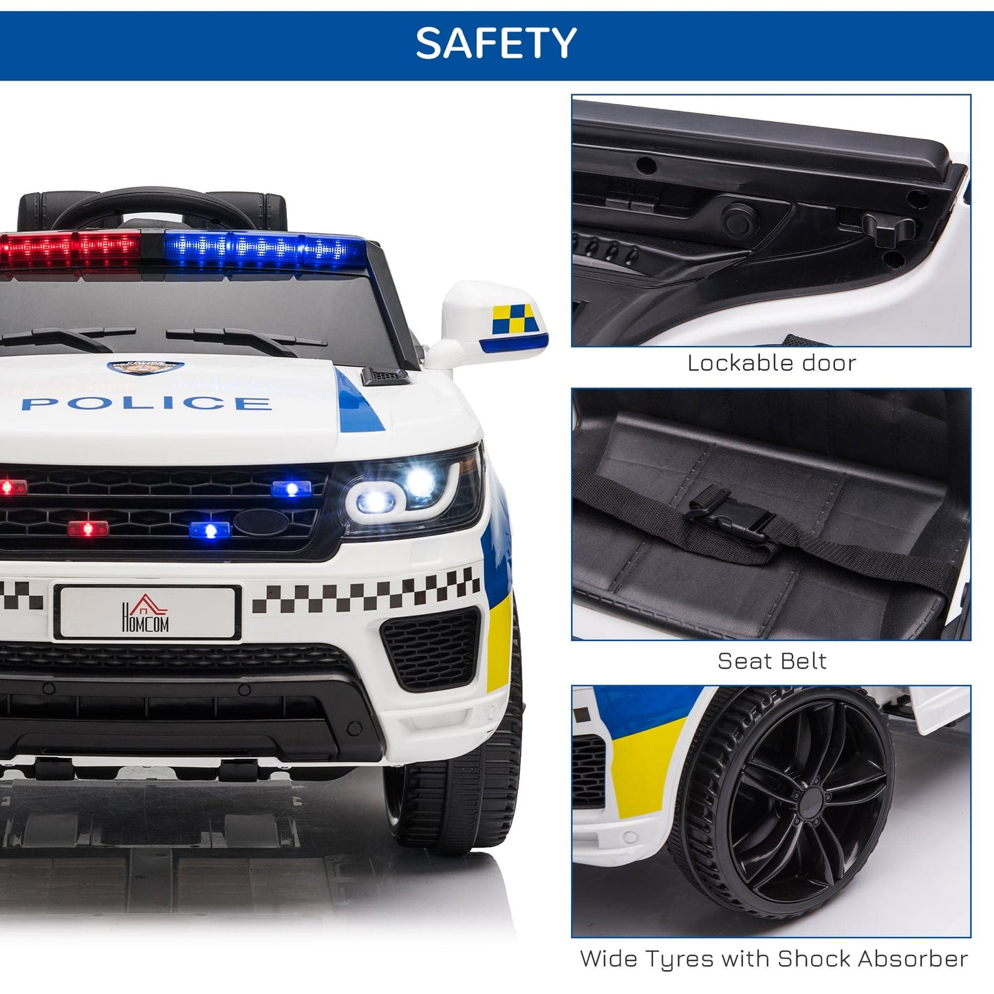 Maplin Plus 12V Kid Electric Ride On Police Car with Remote Siren Light (3-6 Years)