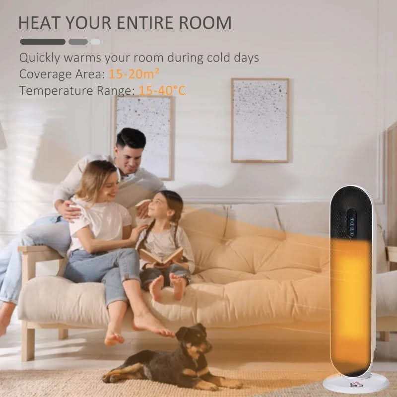 Maplin Plus 1200W/2000W Oscillating Ceramic Indoor Tower Space Heater with Remote Control