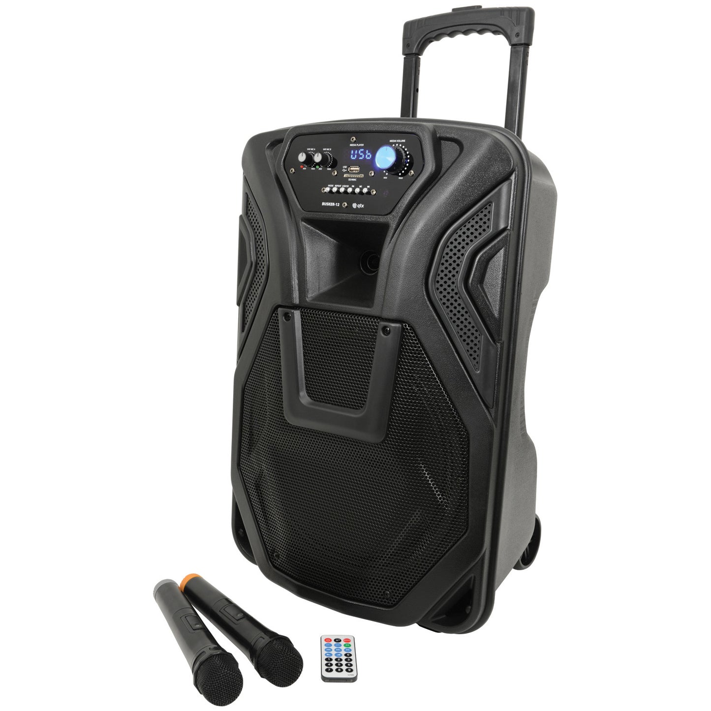 QTX Busker PA with VHF Mics & Media Player 12in Driver