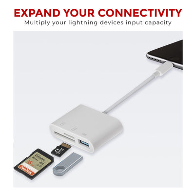 Maplin Lightning Camera Download Adapter SD / MicroSD Card Reader & USB-A Port