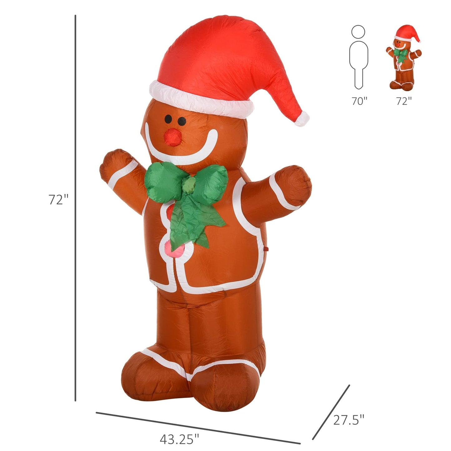 HOMCOM 6ft Christmas Inflatable LED Gingerbread Man with Santa Hat - maplin.co.uk