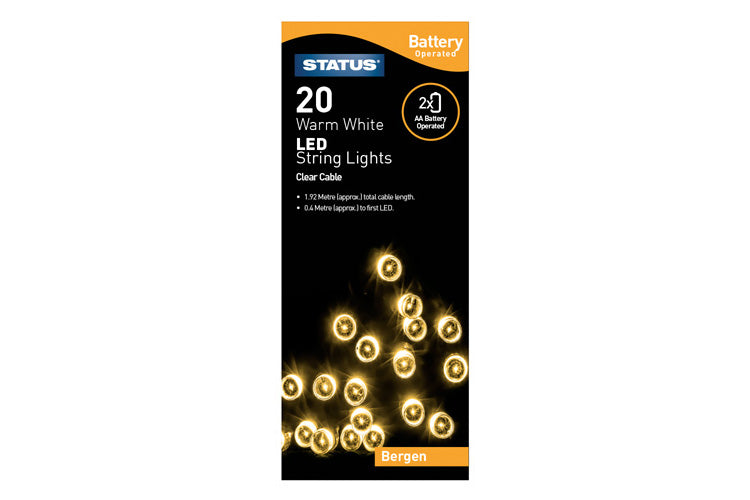 Status Bergen 20 LED String Lights - Warm White, 1.52m - maplin.co.uk