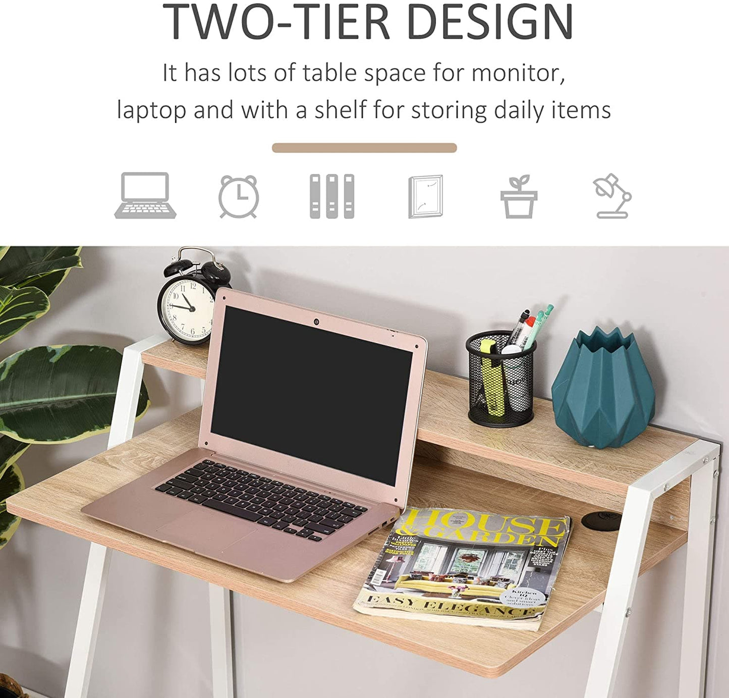 ProperAV Extra Computer Desk with Elevated Storage Shelf