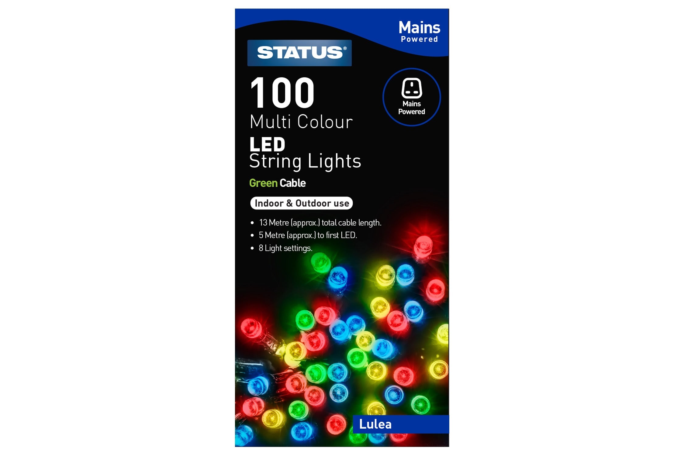 Status Lulea 100 LED String Lights - Multicoloured, 13m - maplin.co.uk