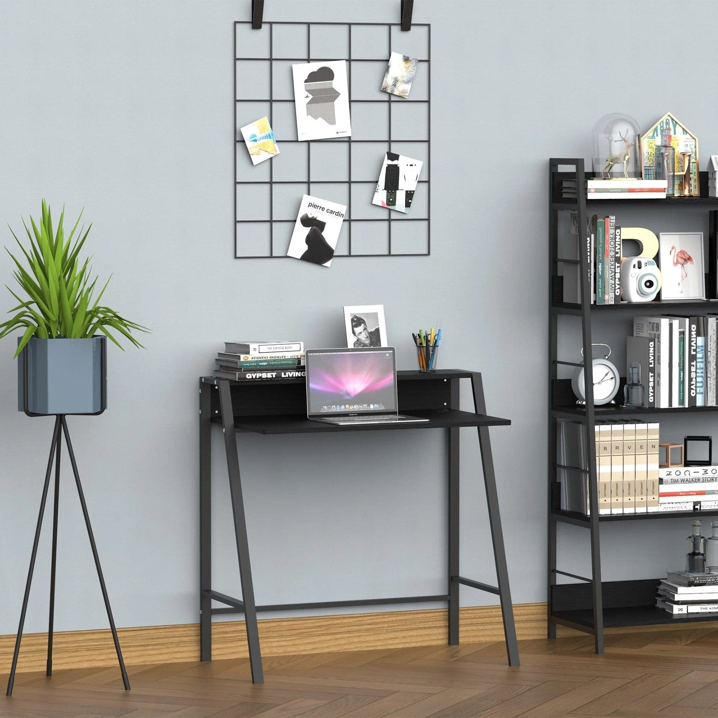 ProperAV Extra Computer Desk with Elevated Storage Shelf