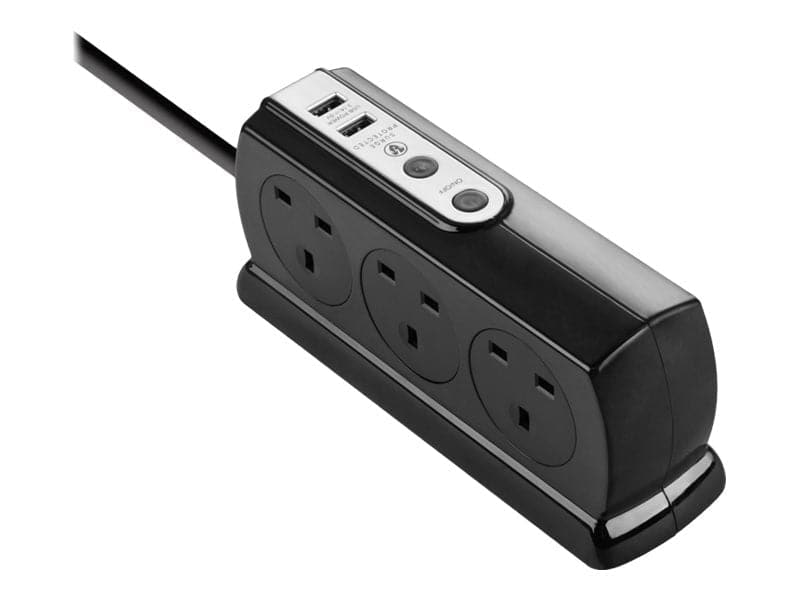 Masterplug 2m 6 Socket 13A plus 2x USB-A Ports Extension Cable Lead - Black - maplin.co.uk