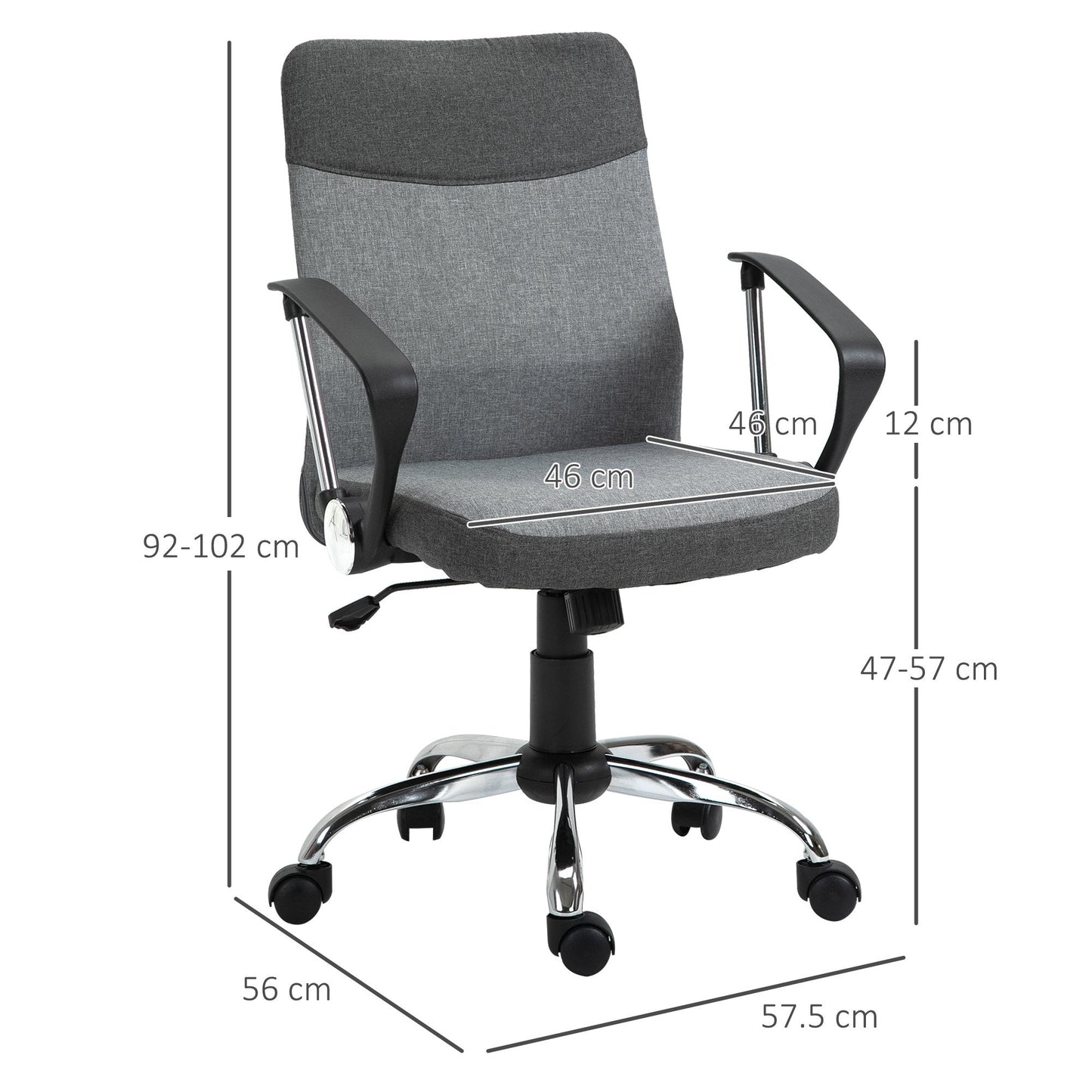 ProperAV Extra Linen Fabric Rocker Swivel Office Chair with Wheels - Grey - maplin.co.uk