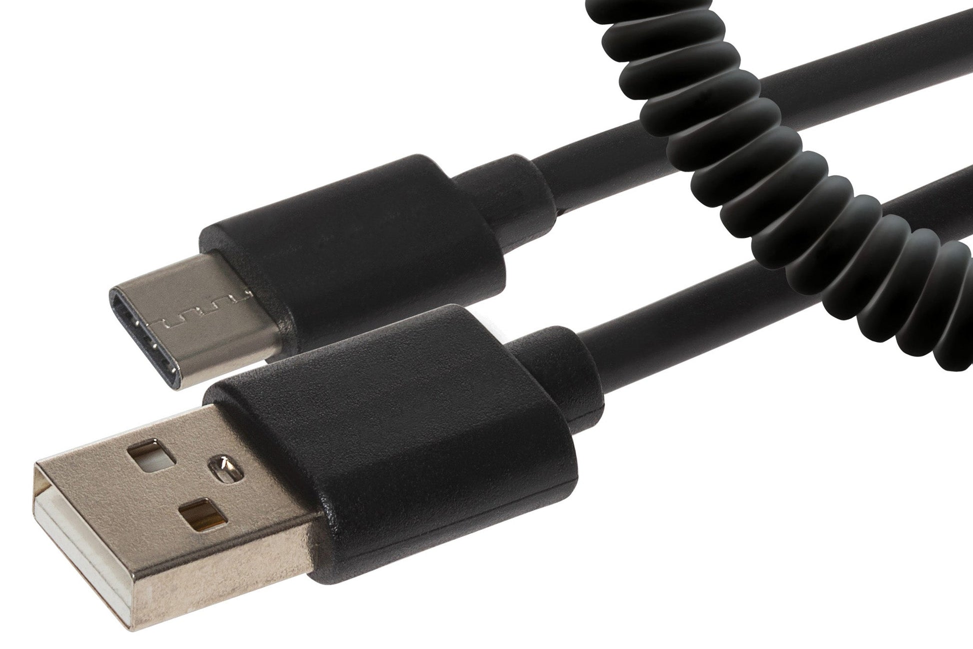 Maplin USB-A to Micro USB-B Coiled Curly Cable - Black, Extends to 1m - maplin.co.uk