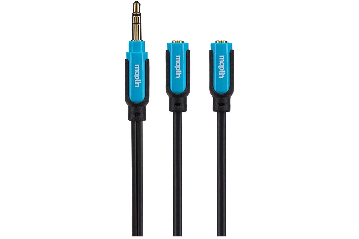 Maplin 3.5mm Aux Stereo 3-Pole Jack Plug to Twin 3.5mm Female Jack Plug Cable - Black, 0.25m - maplin.co.uk