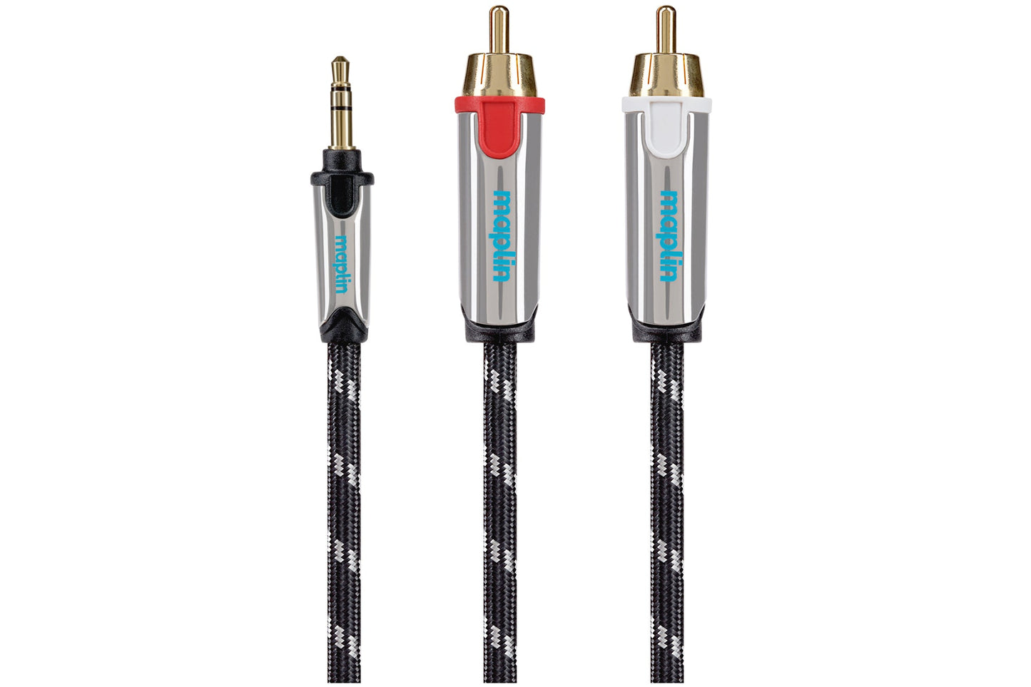 Maplin Pro 3.5mm Aux Stereo 3-Pole Jack Plug to Twin RCA Phono Braided Cable - Black, 5m - maplin.co.uk