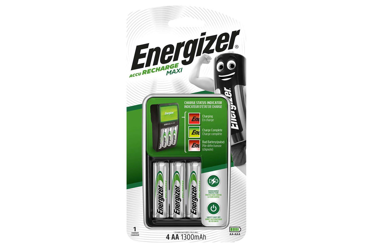 Energizer Maxi Charger with 4x 1300mAh Rechargeable AA Batteries, Batteries, Maplin