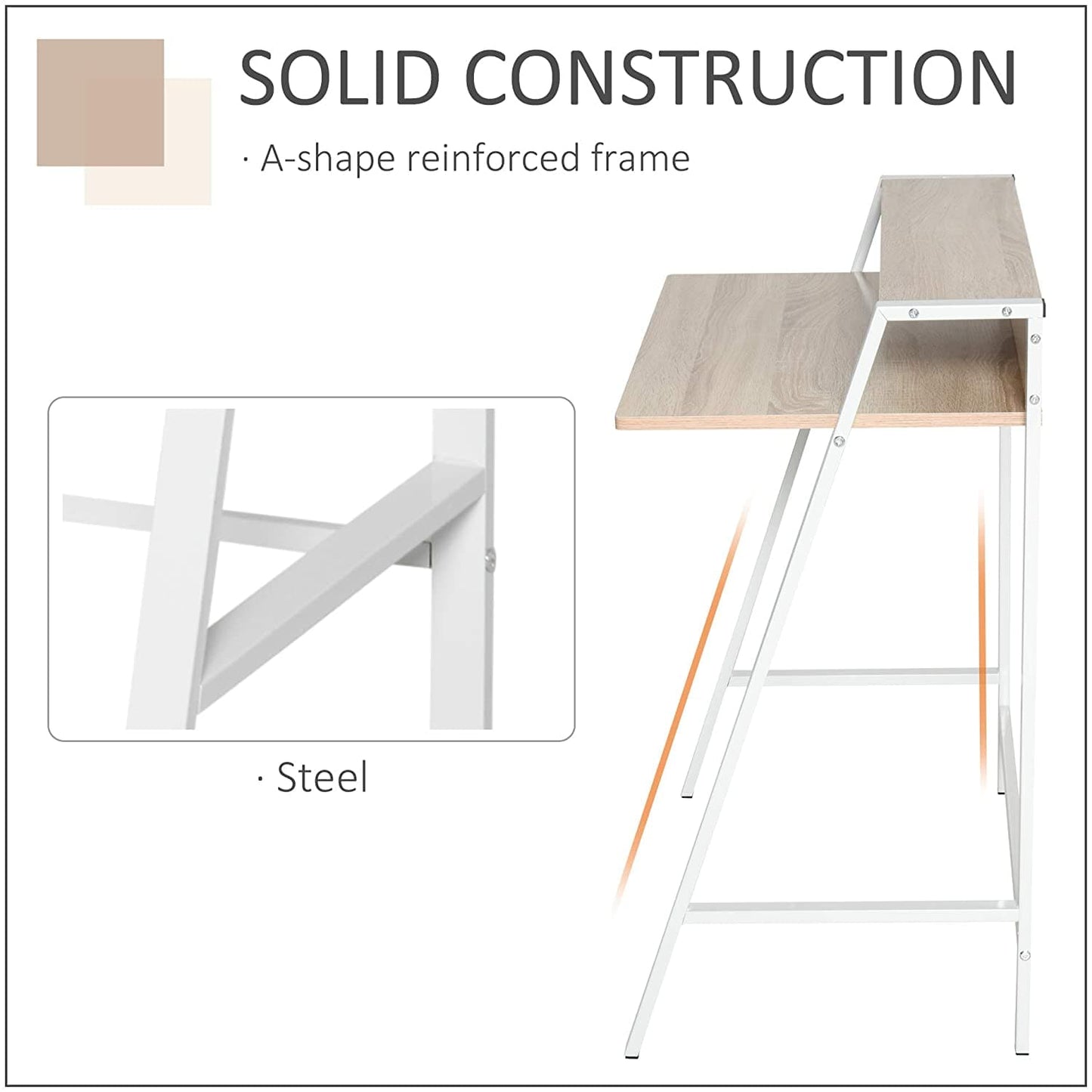 ProperAV Extra Computer Desk with Elevated Storage Shelf