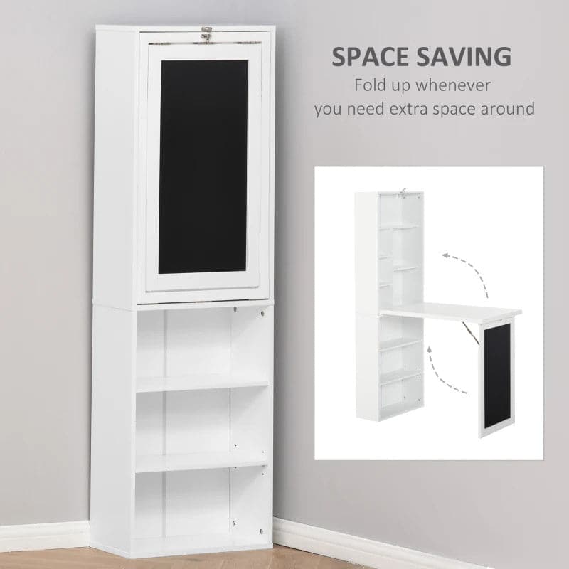 ProperAV Extra Fold-Out Convertible Home Office Desk with Wall Mount Cabinet & Blackboard
