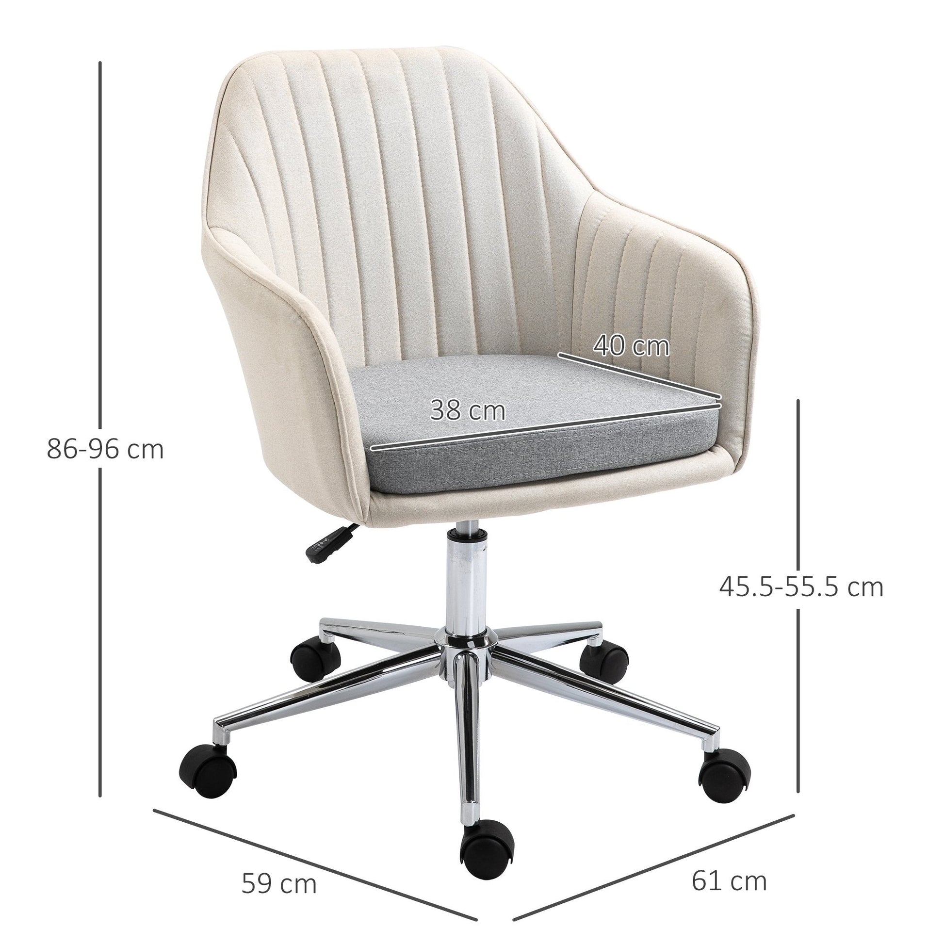 ProperAV Extra Leisure Linen Fabric Swivel Scallop Shape Office Chair with Wheels - Beige - maplin.co.uk