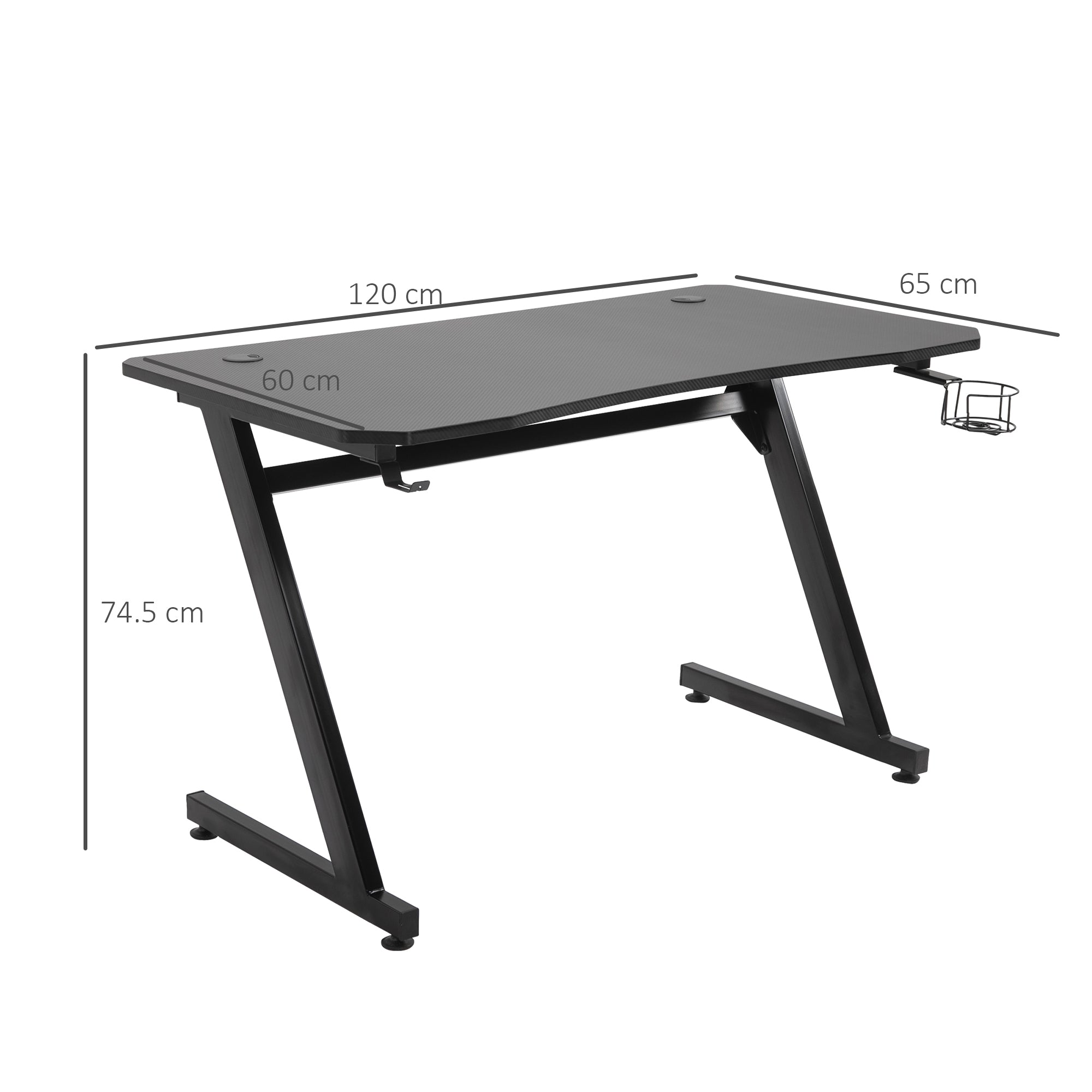 Maplin Plus Steel Frame 74.5 x 120 x 65cm Gaming Desk with Cup / Headphone Holder & Adjustable Feet - maplin.co.uk