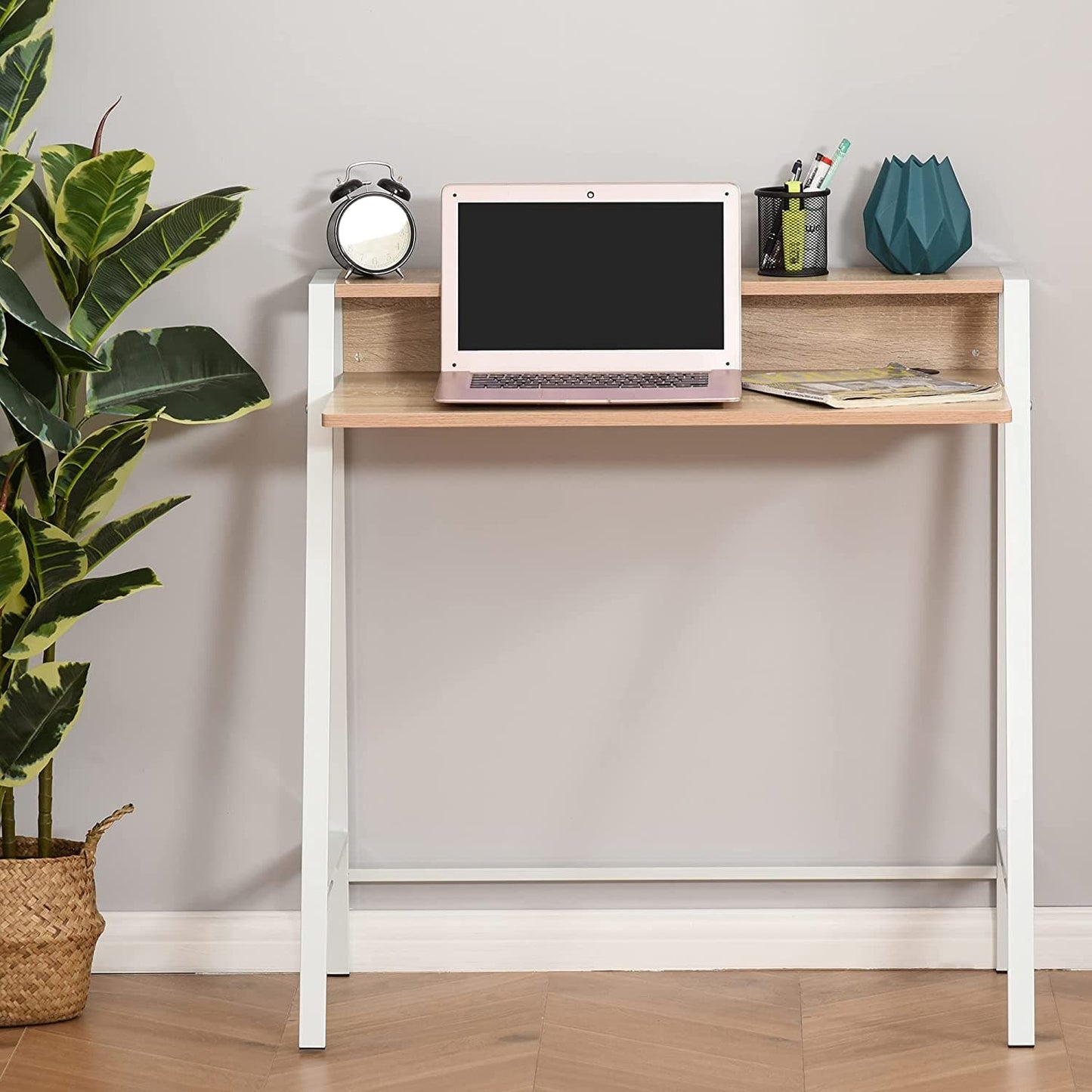 ProperAV Extra Computer Desk with Elevated Storage Shelf