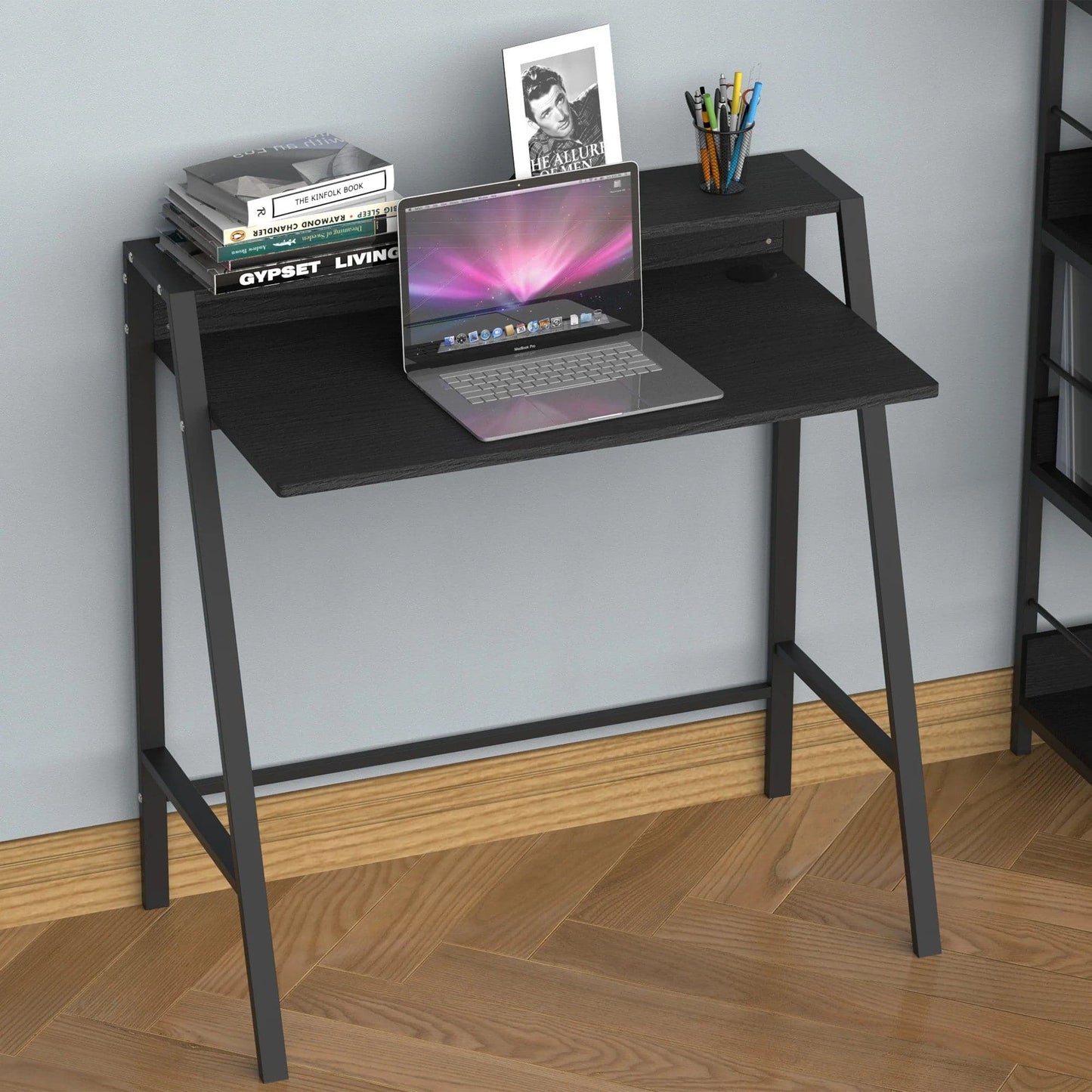 ProperAV Extra Computer Desk with Elevated Storage Shelf