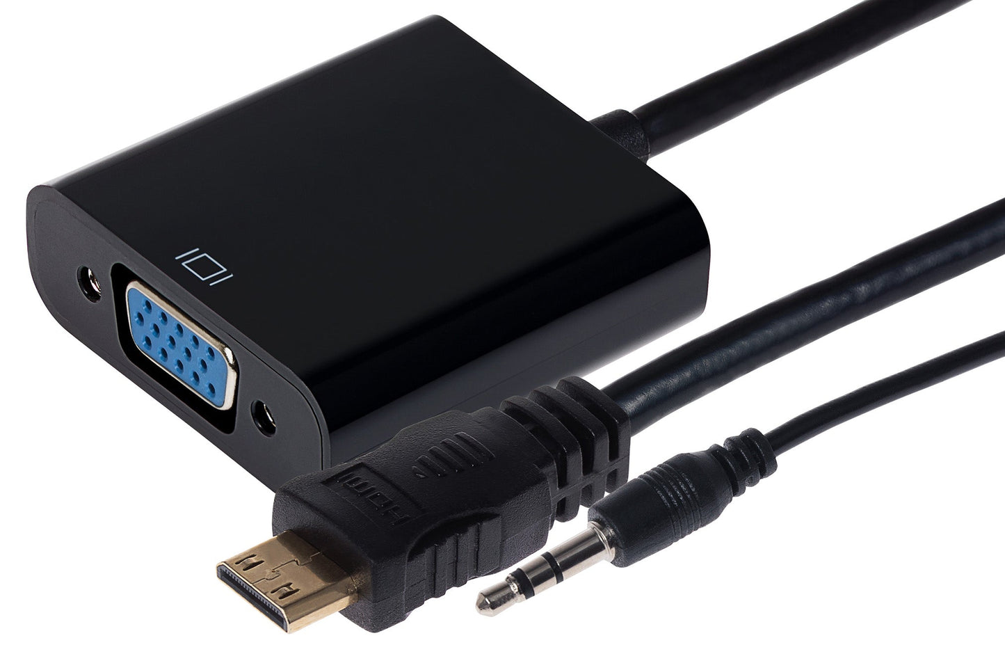 Maplin Mini HDMI Male to VGA Female / 3.5mm Audio Port Adapter - Black, 15cm - maplin.co.uk