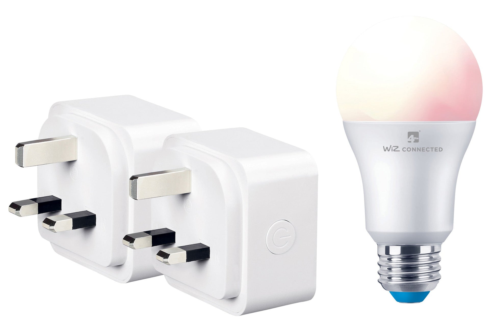 4lite Wiz Connected 3-Pin UK Smart Plug Twin Pack with A60 Multicolour Dimmable E27 Large Screw Smart Bulb - maplin.co.uk