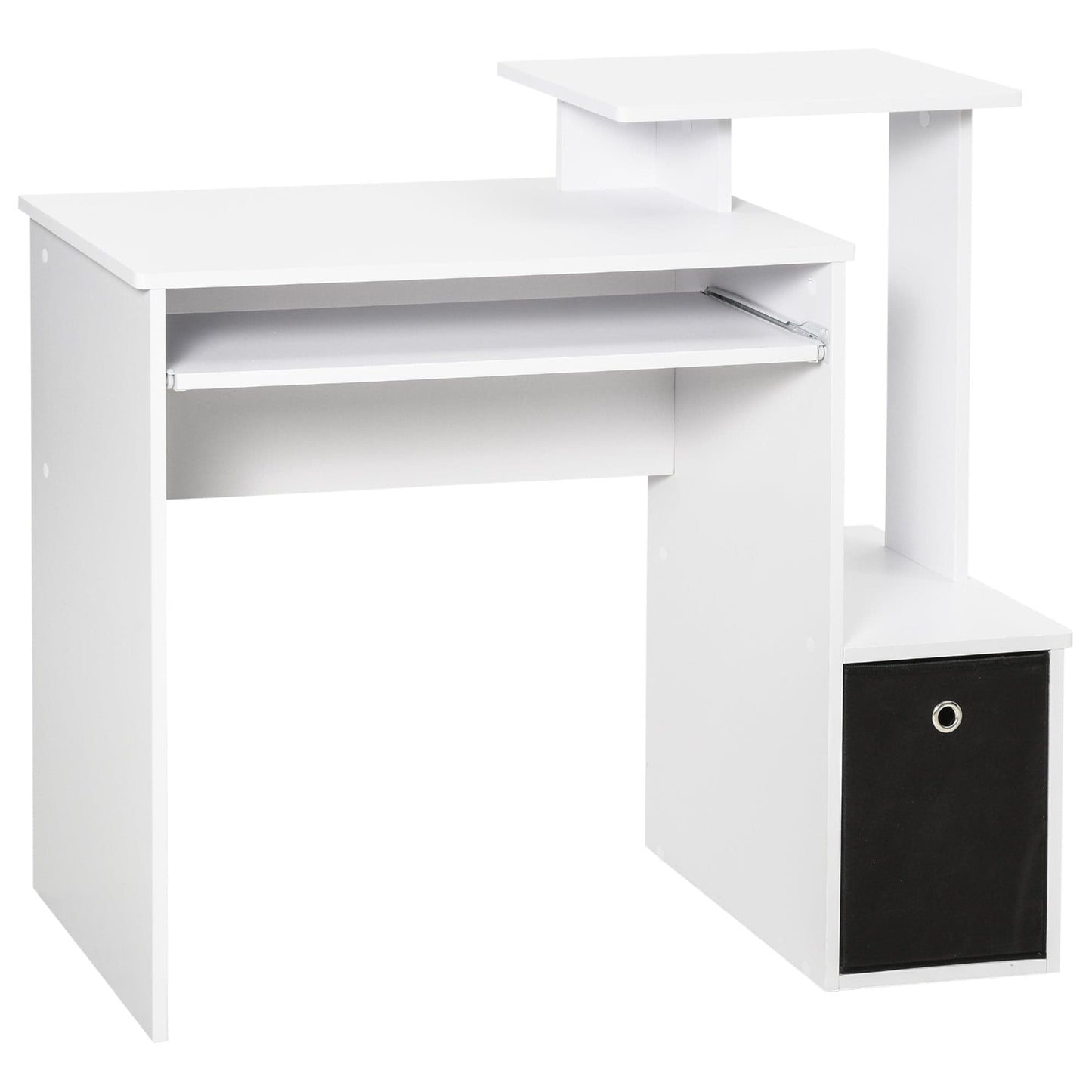 ProperAV Extra Computer Desk with Sliding Keyboard Tray & Side Compartment White