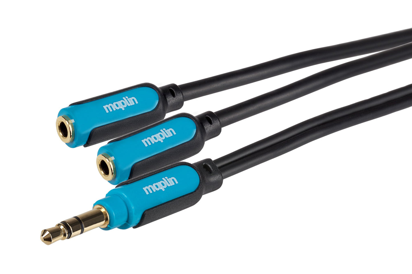 Maplin 3.5mm Aux Stereo 3-Pole Jack Plug to Twin 3.5mm Female Jack Plug Cable - Black, 0.25m - maplin.co.uk